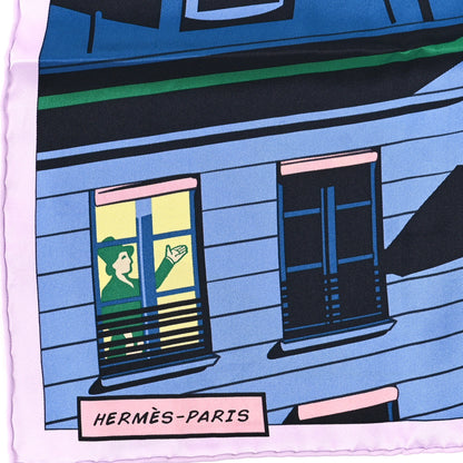 Hermes Silk Minuit Au Faubourg Scarf 70 Parme Bleu Vert 2 of 3