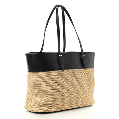 Saint Laurent Calfskin Raffia Medium Shopper Tote Naturale Black 3 of 9