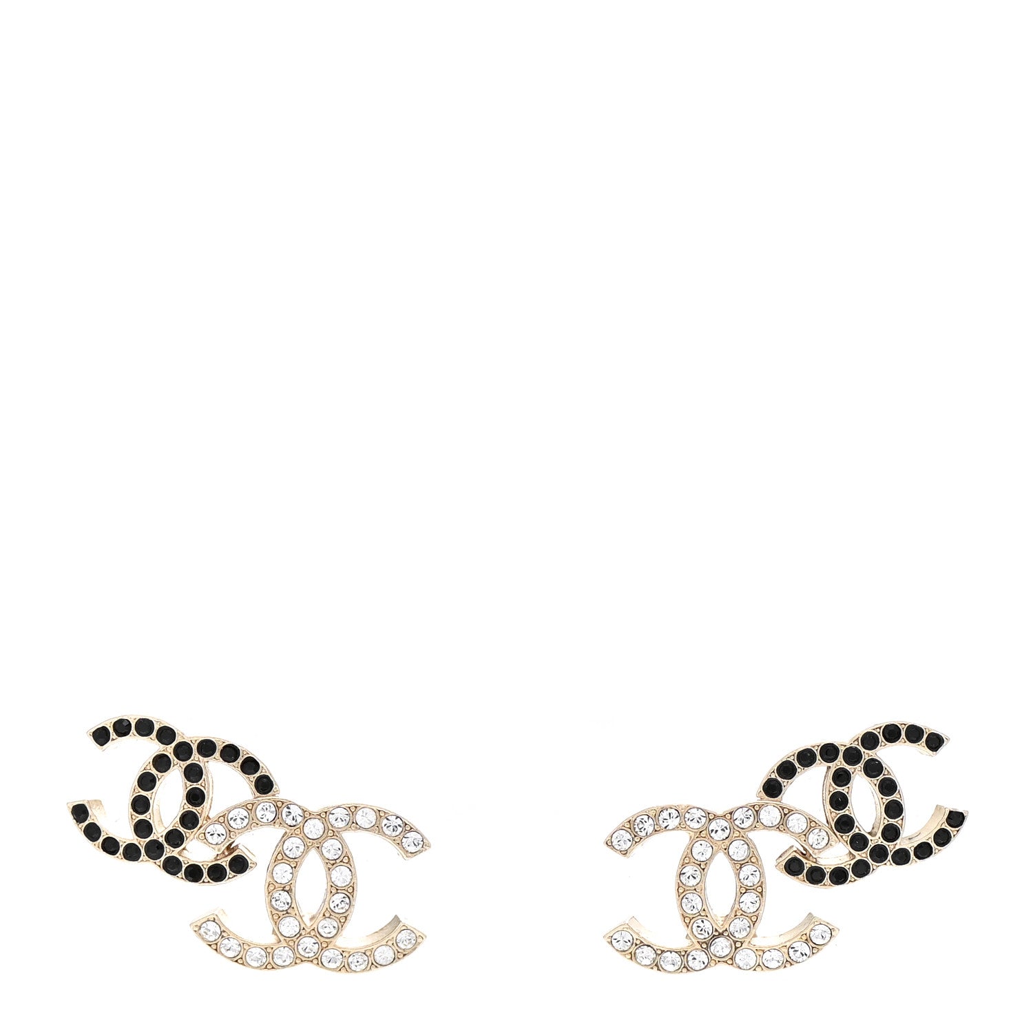 Chanel Crystal Double CC Earrings Gold Black 1 of 5