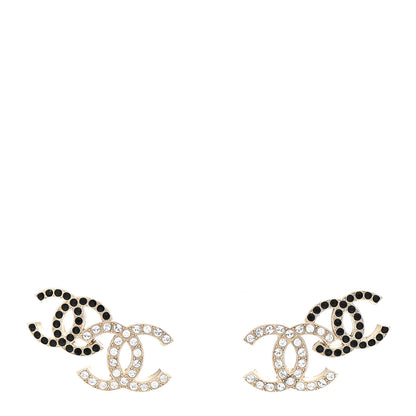Chanel Crystal Double CC Earrings Gold Black 1 of 5