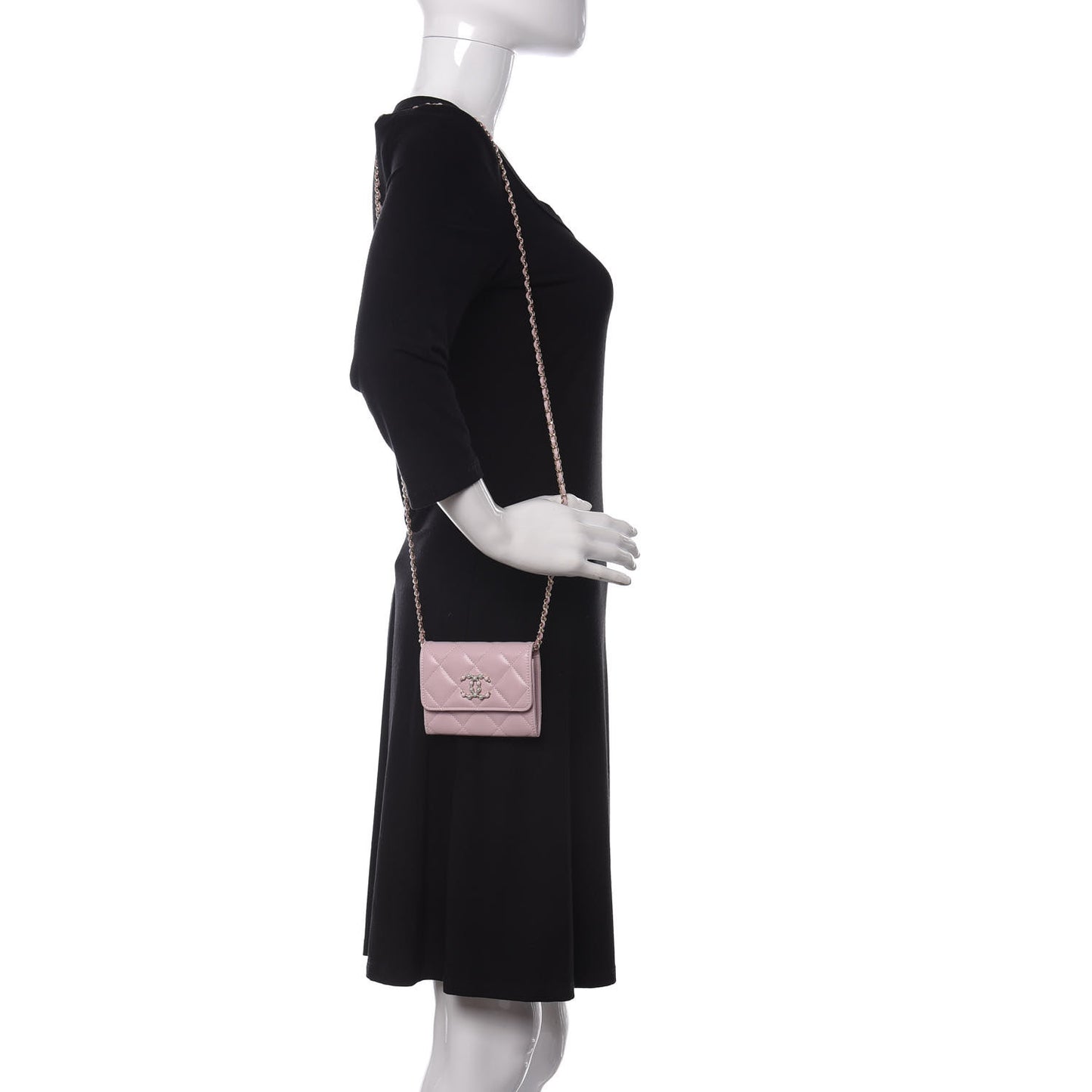 Caviar Quilted Coco Candy Card Holder On Chain Light Pink