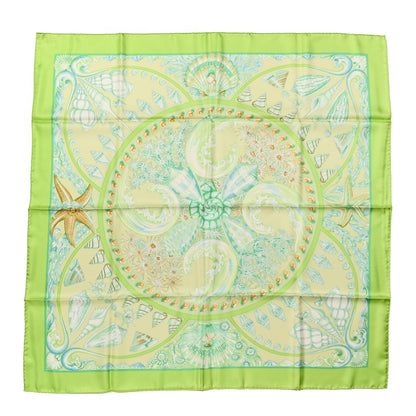 Hermes Silk Parures Oceanes Scarf 90 Pistache Beige Orange 1 of 6
