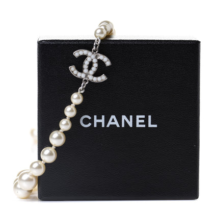 Chanel Graduated Pearl CC Long Necklace Silver 6 of 6