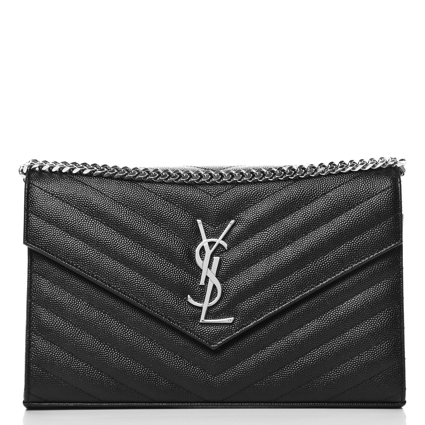 Grain De Poudre Matelasse Chevron Monogram Chain Wallet Black