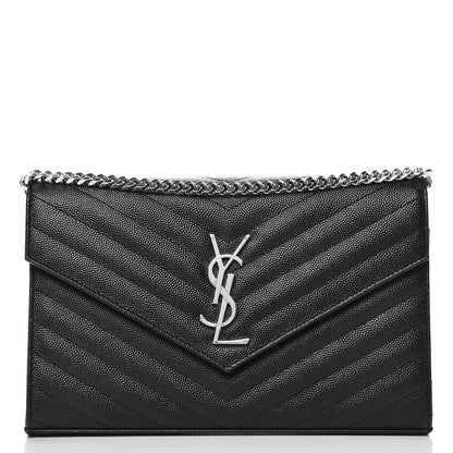 Saint Laurent Grain De Poudre Matelasse Chevron Monogram Chain Wallet Black 1 of 8