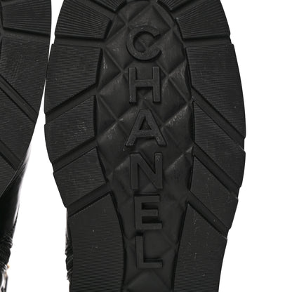 Chanel Shiny Calfskin Patent Quilted Chain Lace Up Combat Boots 37 Black 6 of 15