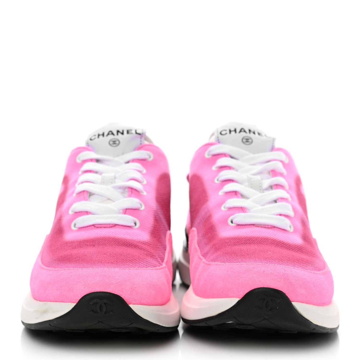 Chanel Denim Suede Calfskin Womens CC Sneakers 38 Pink 2 of 8