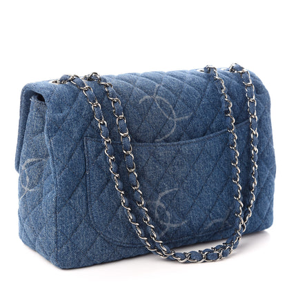 Chanel Denim Quilted CC Print Jumbo Single Flap Blue 3 of 10
