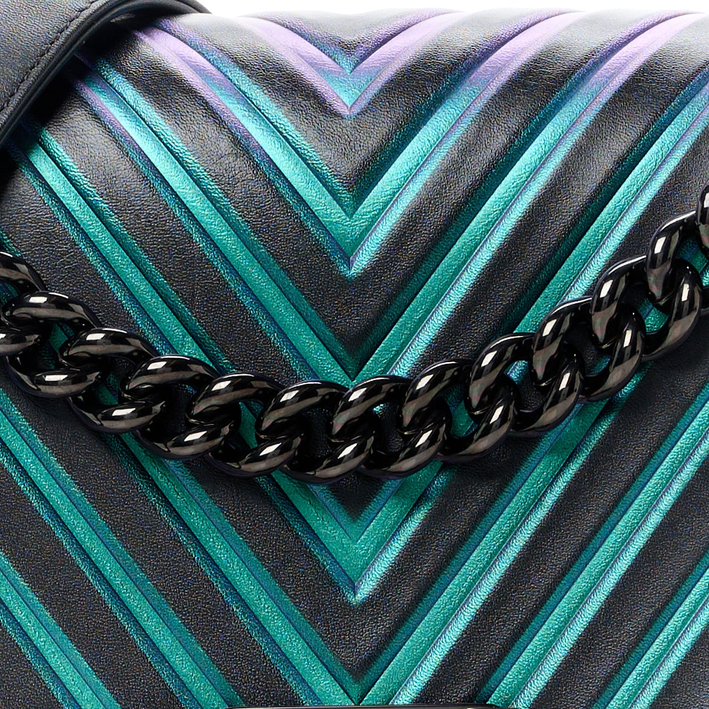 Calfskin Painted Chevron Embossed Medium Boy Flap Black
