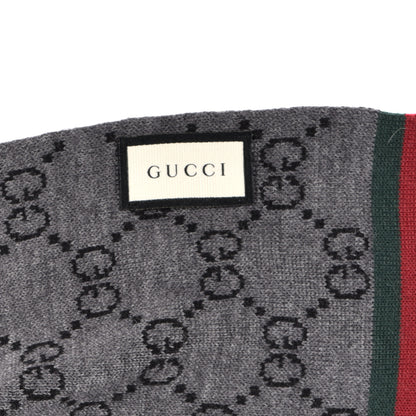 Gucci Wool Tricot GG Monogram Web Solange Scarf Black Medium Grey 3 of 4