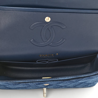 Chanel Printed Denim Quilted Medium Double Flap Dark Blue 5 of 10
