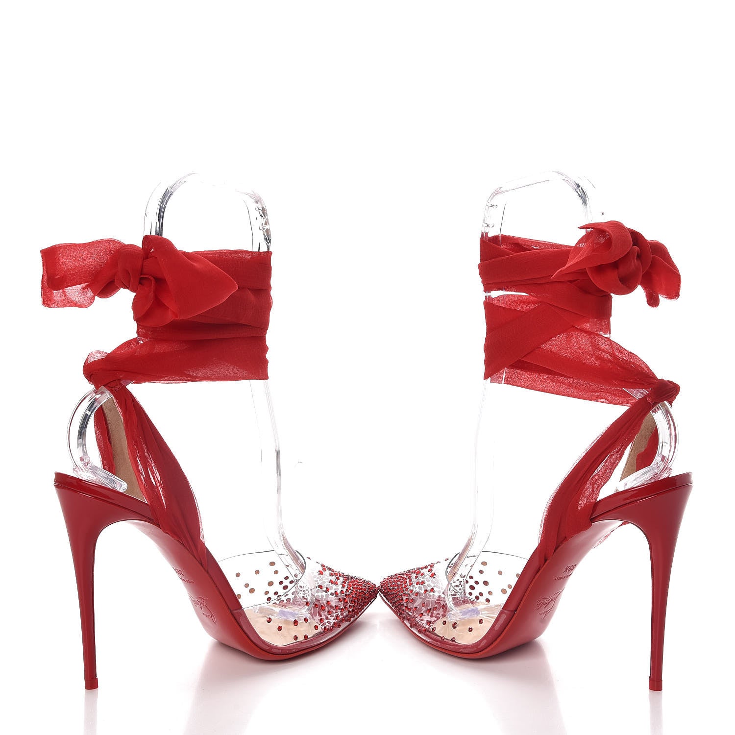 Christian Louboutin Crystal PVC Chiffon Miragirl 100 Pumps 39.5 Red 6 of 10