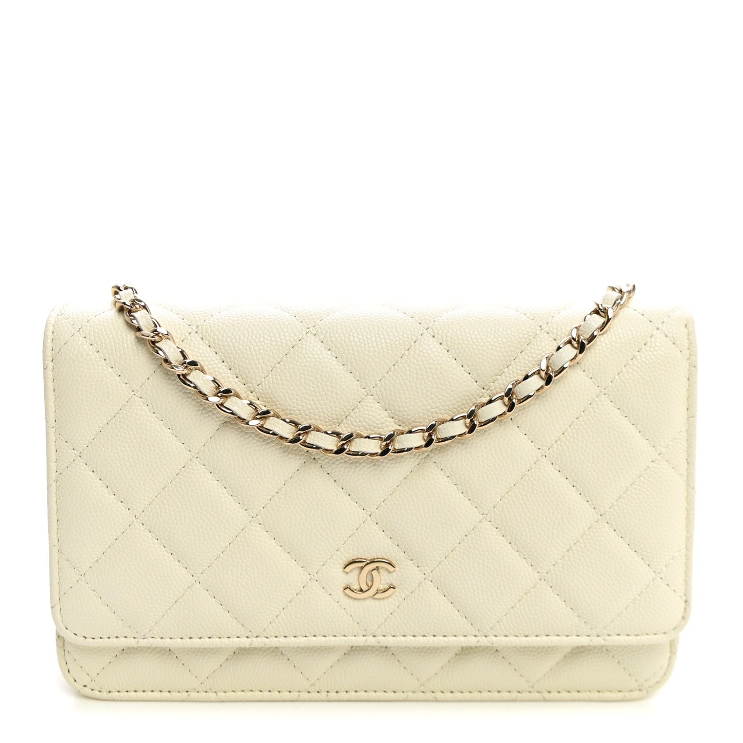 Caviar Quilted Wallet on Chain WOC White