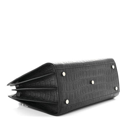 Saint Laurent Calfskin Crocodile Embossed Small Sac de Jour Black 4 of 9