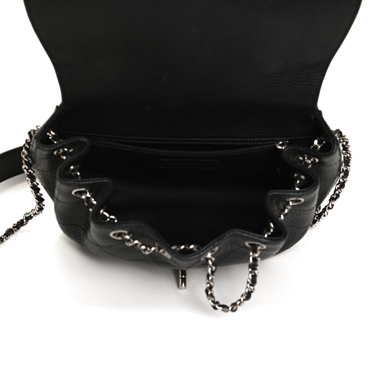Grained Calfskin Stitched Messenger Flap Bag Black
