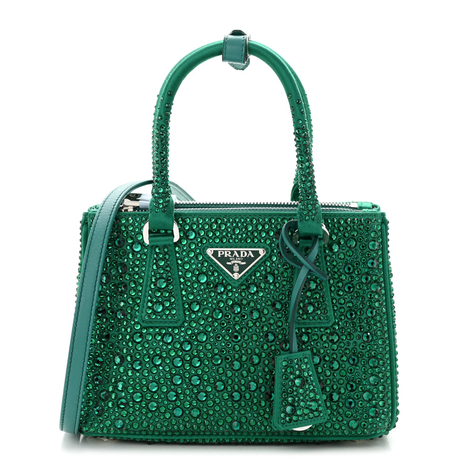 Prada Satin Crystal Mini Galleria Double Zip Tote Mango 1 of 10