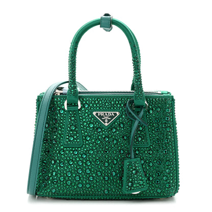 Prada Satin Crystal Mini Galleria Double Zip Tote Mango 1 of 10