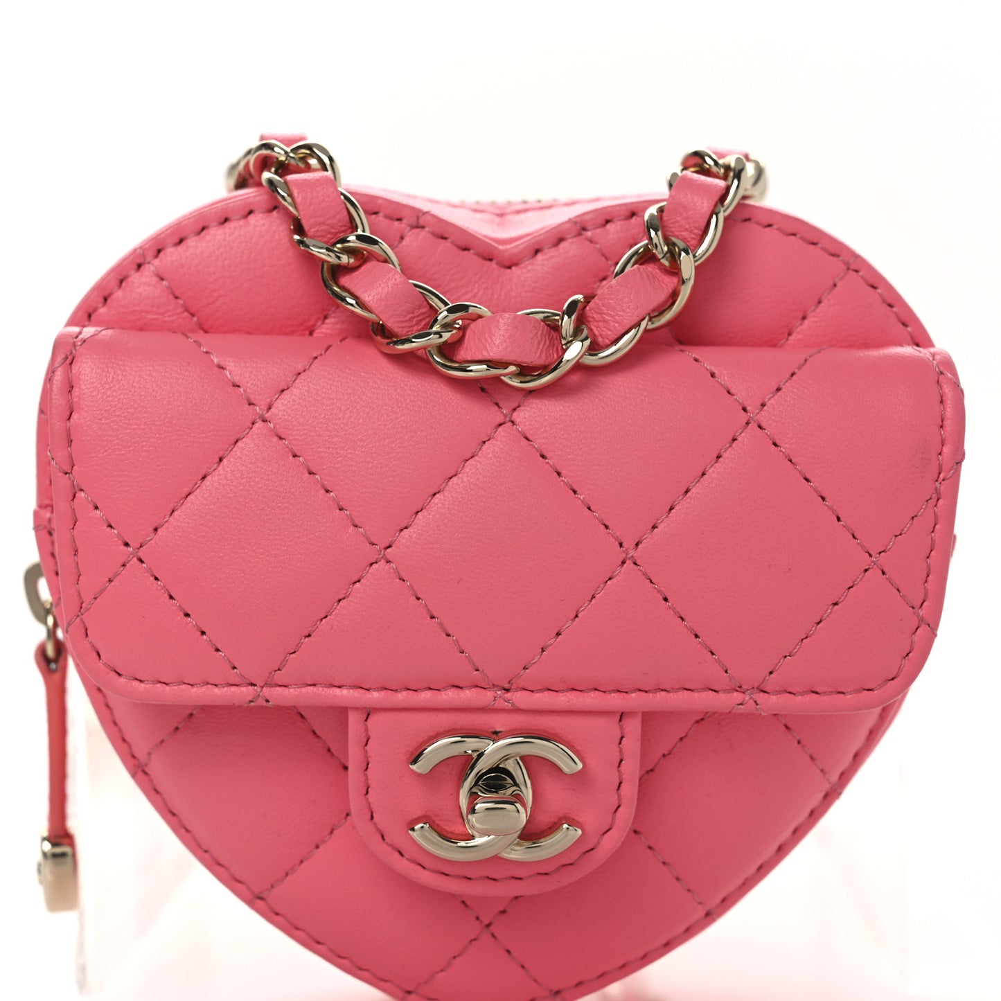 Lambskin Quilted CC In Love Heart Waist Belt Bag With Chain Pink