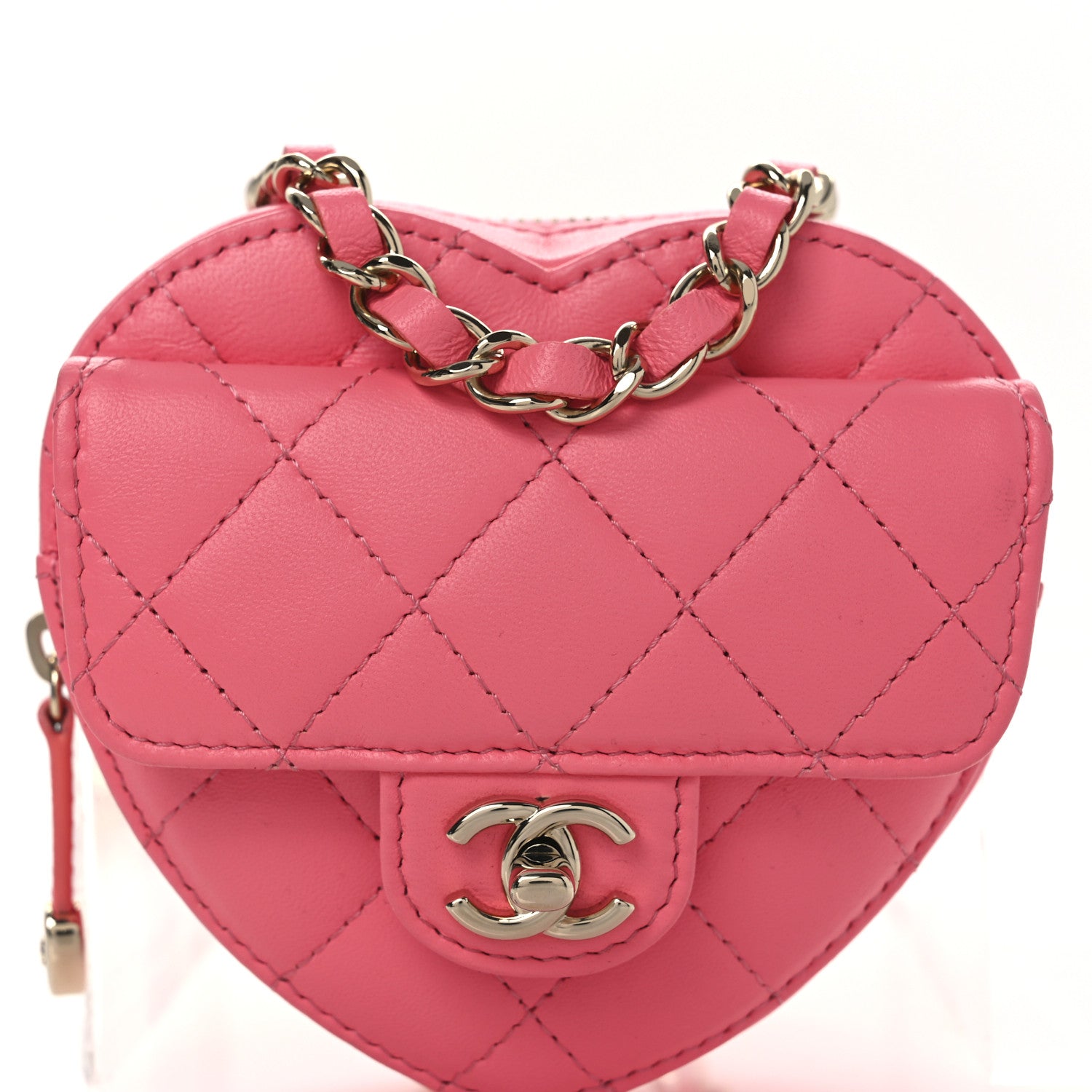 Chanel Lambskin Quilted CC In Love Heart Waist Belt Bag With Chain Pink 8 of 11