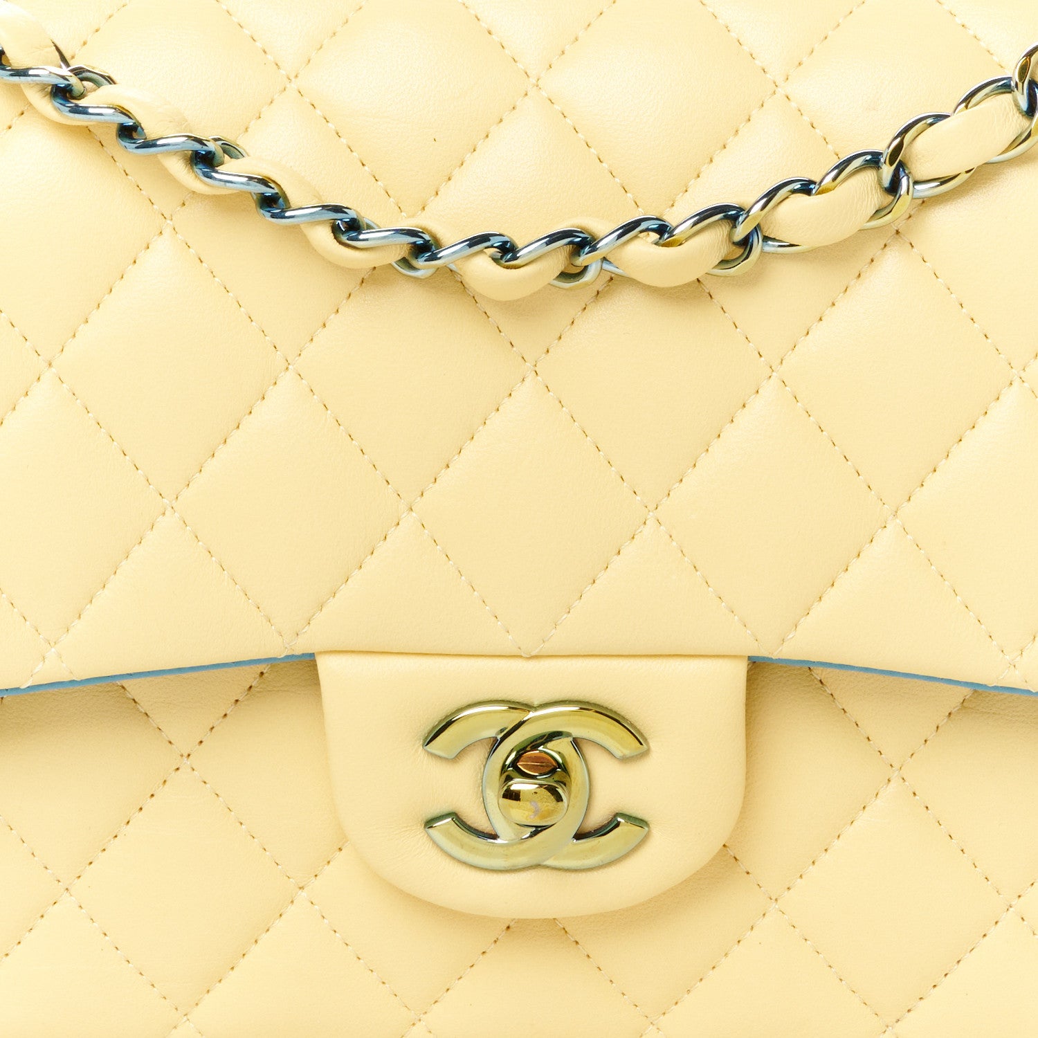 Chanel Lambskin Quilted Medium Double Flap Yellow Blue 9 of 11