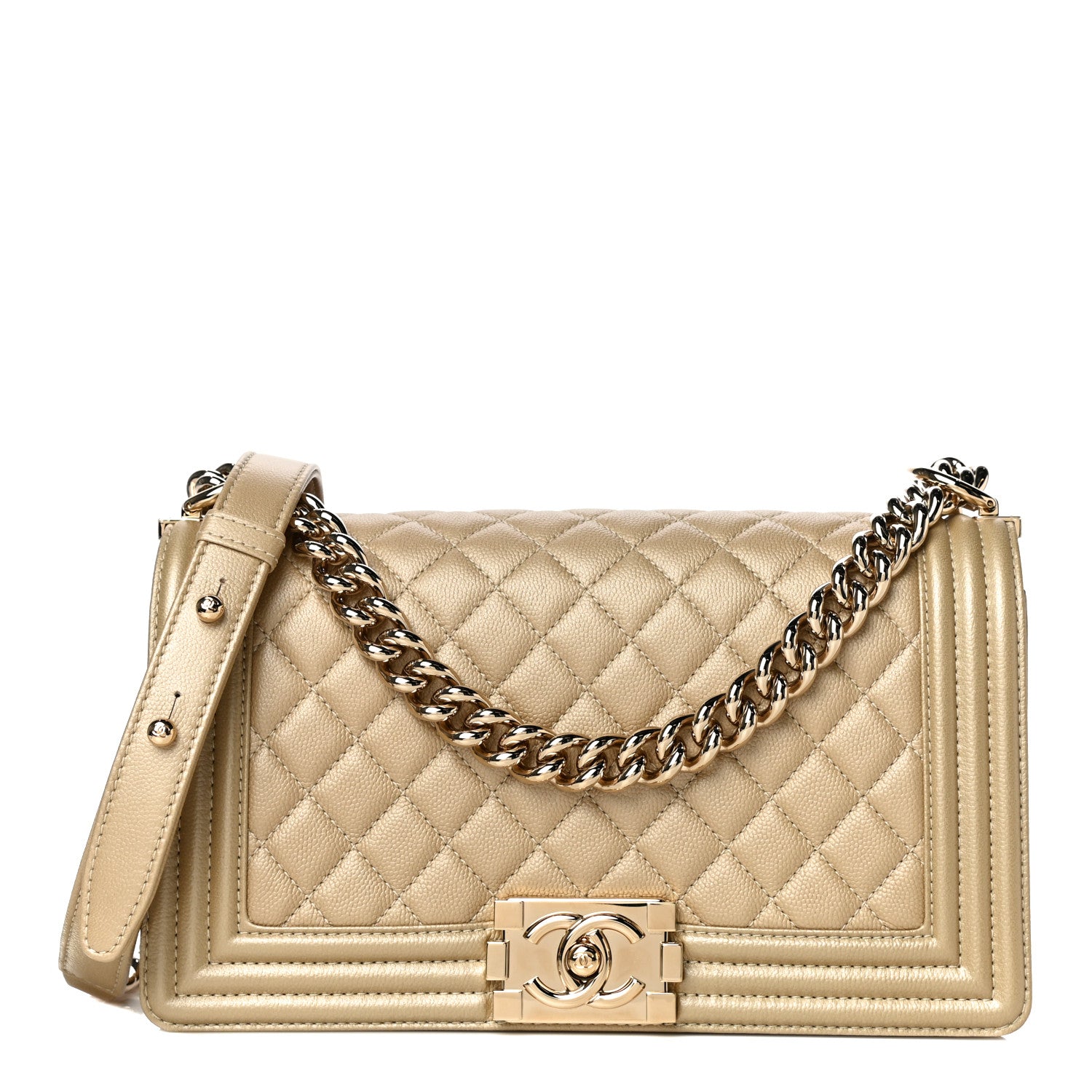 Chanel Metallic Caviar Quilted Medium Boy Flap Light Gold 1 of 11