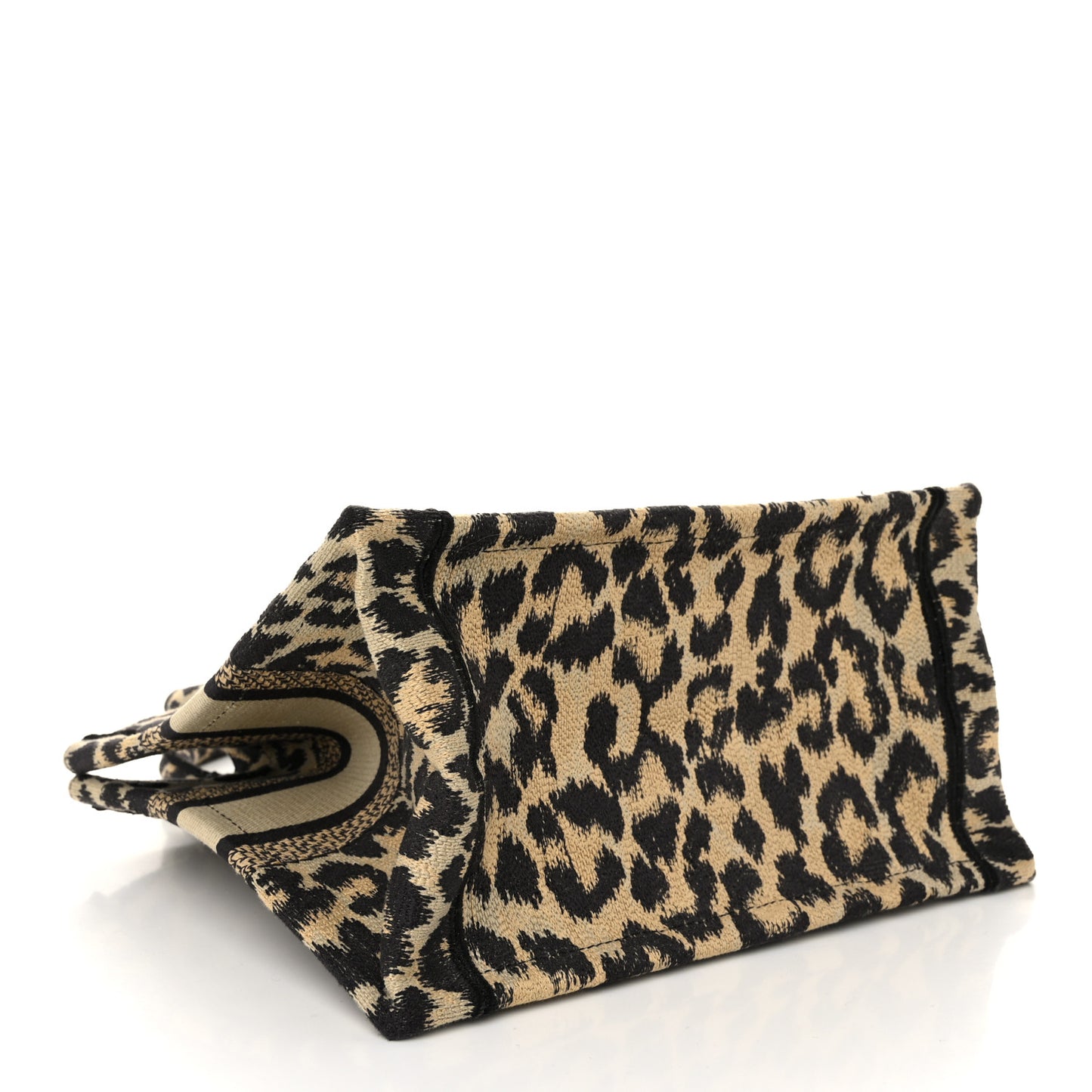 Canvas Mizza Embroidered Small Leopard Book Tote Beige