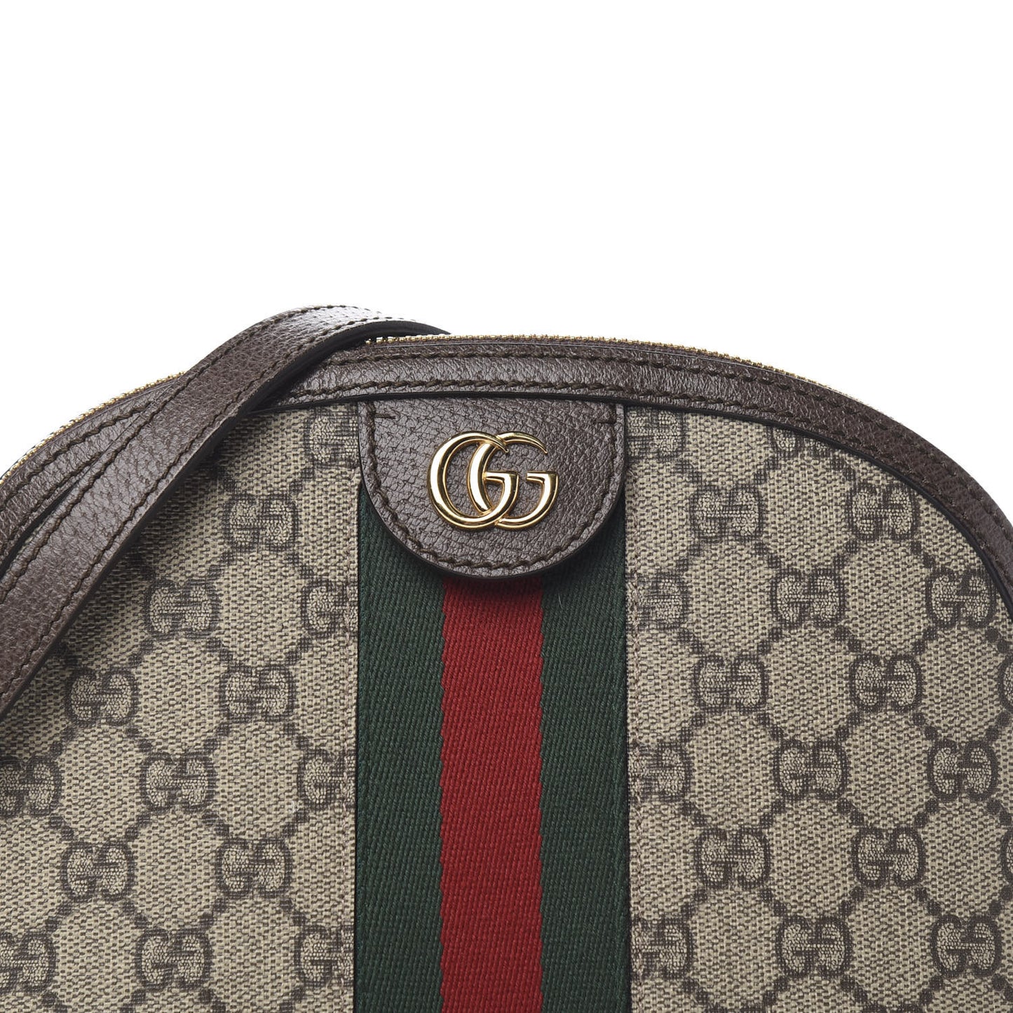 GG Supreme Monogram Textured Dollar Calfskin Web Small Ophidia Dome Shoulder Bag Beige Ebony New Acero