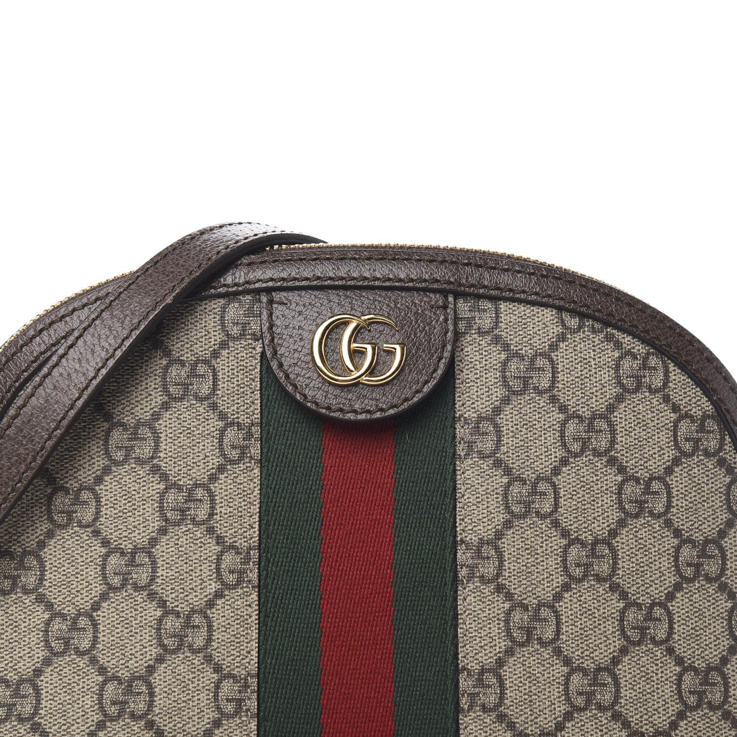 Gucci GG Supreme Monogram Textured Dollar Calfskin Web Small Ophidia Dome Shoulder Bag Beige Ebony New Acero 9 of 9