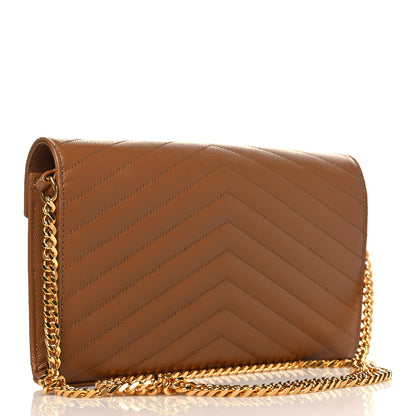 Saint Laurent Grain De Poudre Matelasse Chevron Monogram Chain Wallet Dark Natural 3 of 9