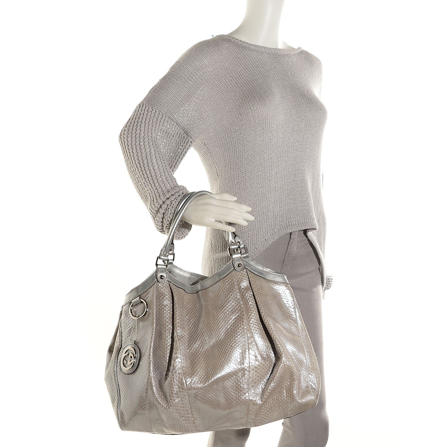 Gucci Metallic Python Large Sukey Tote Silver 2 of 9