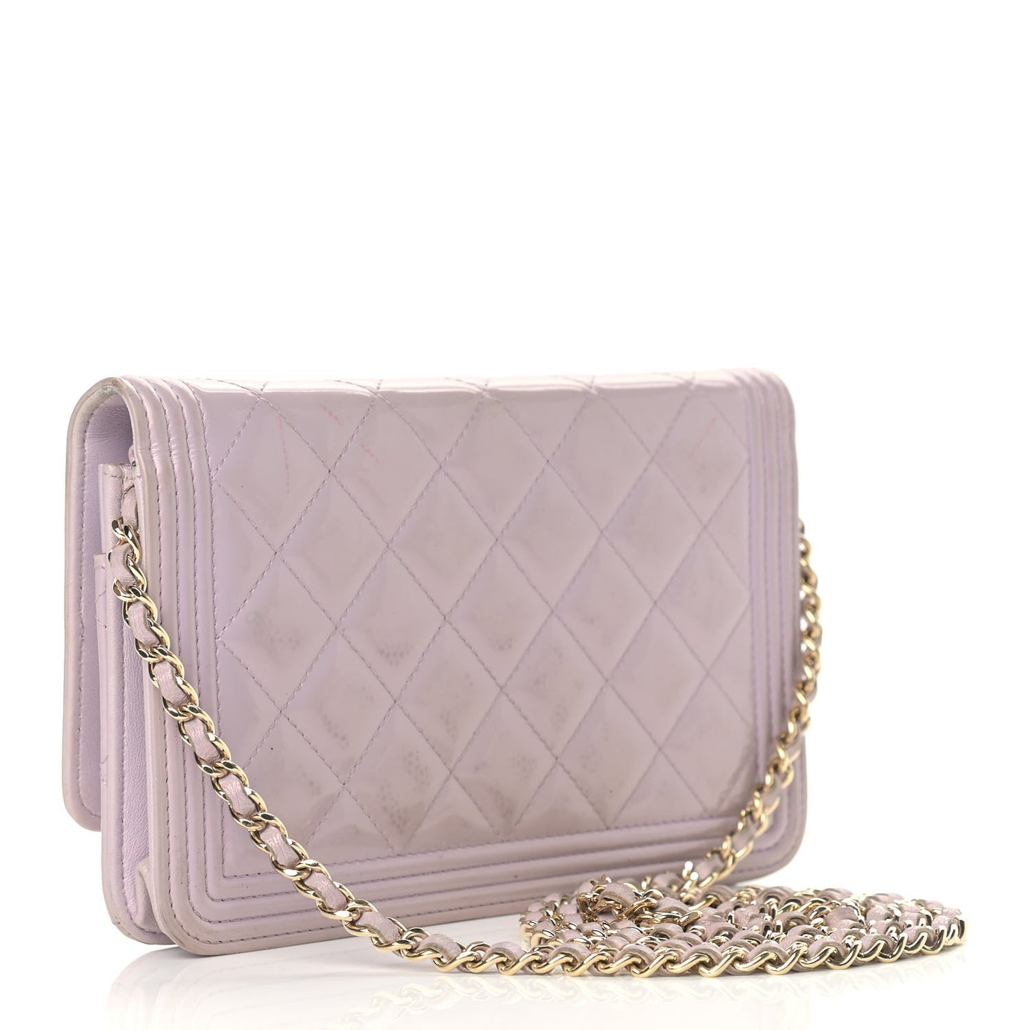 Patent Calfskin Quilted Boy Wallet On Chain WOC Purple