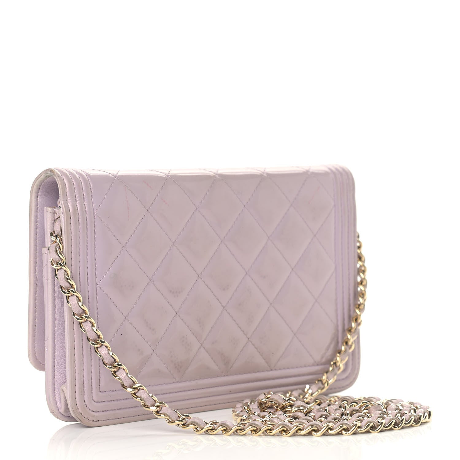Chanel Patent Calfskin Quilted Boy Wallet On Chain WOC Purple 3 of 17