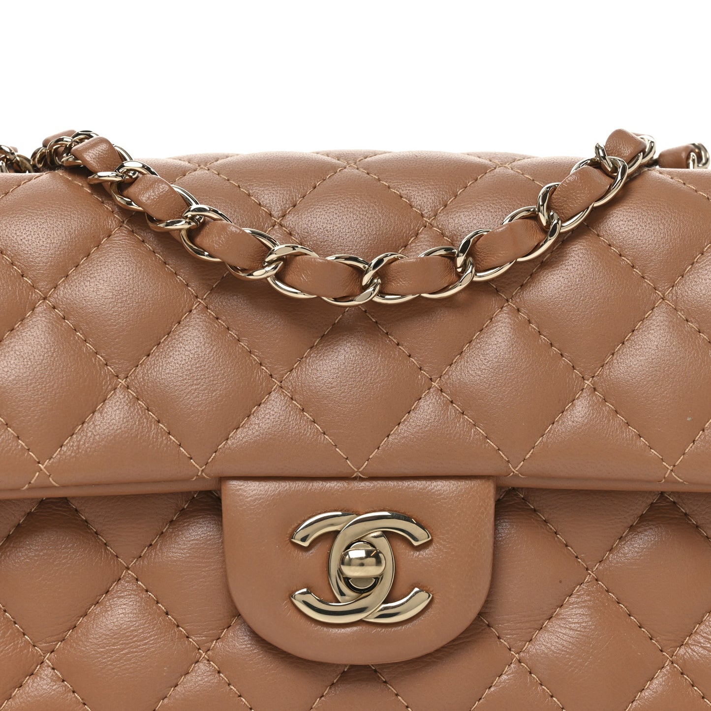 Lambskin Quilted Mini Rectangular Flap Brown