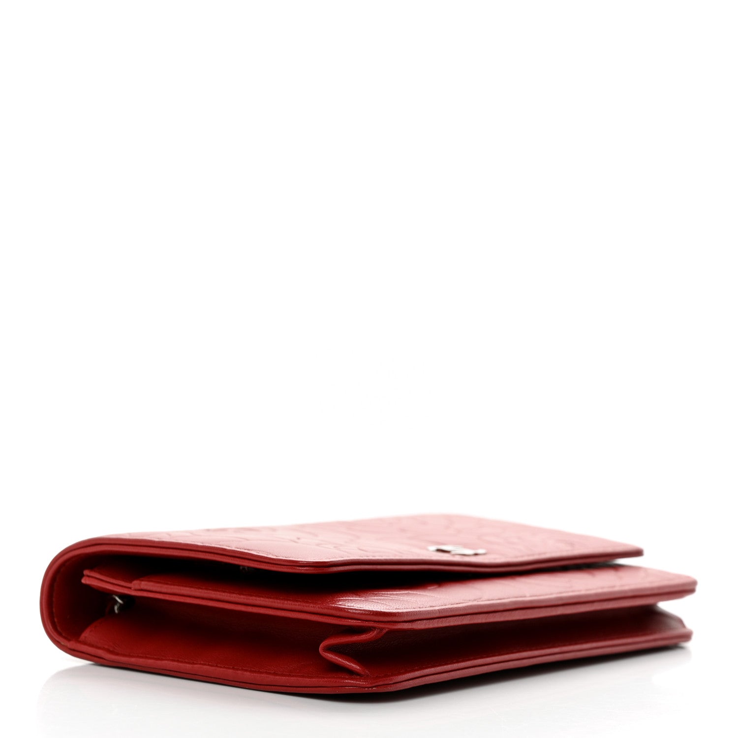 Chanel Lambskin Camellia Embossed Wallet on Chain WOC Red 4 of 12