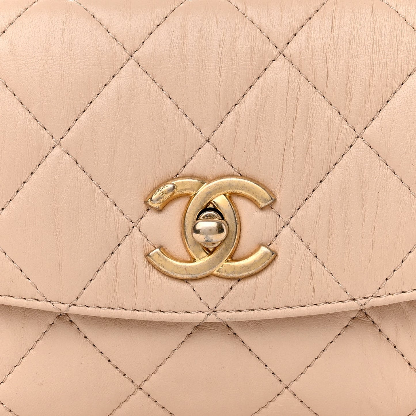 Crumpled Lambskin Quilted Mini CC Links Top Handle Flap Beige