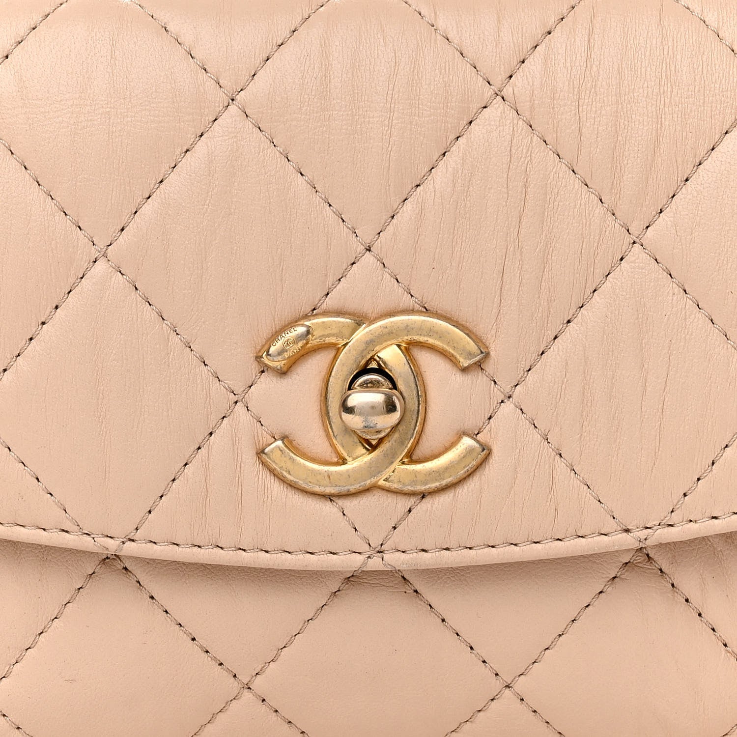 Chanel Crumpled Lambskin Quilted Mini CC Links Top Handle Flap Beige 8 of 10