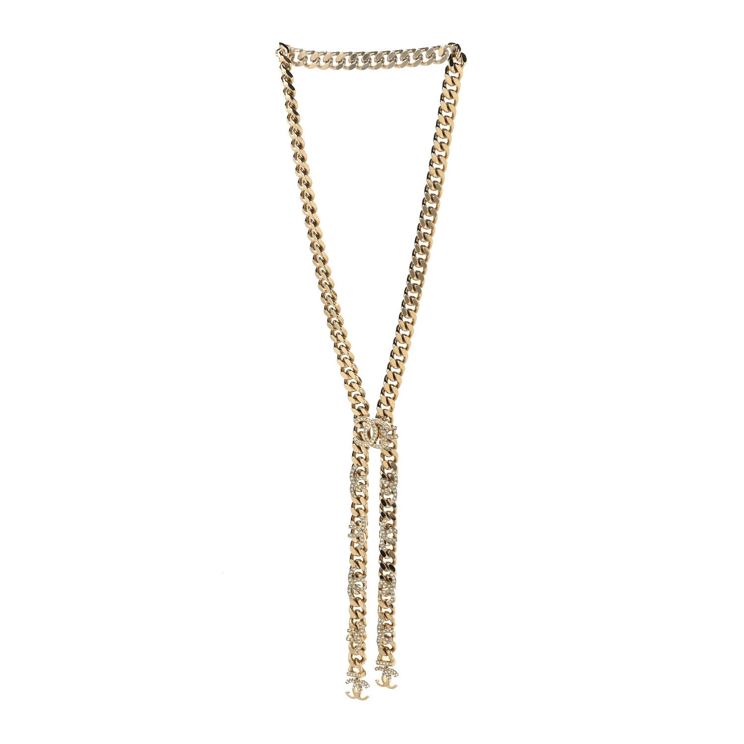 Chanel Metal Crystal Chain CC Long Necklace Gold 3 of 4