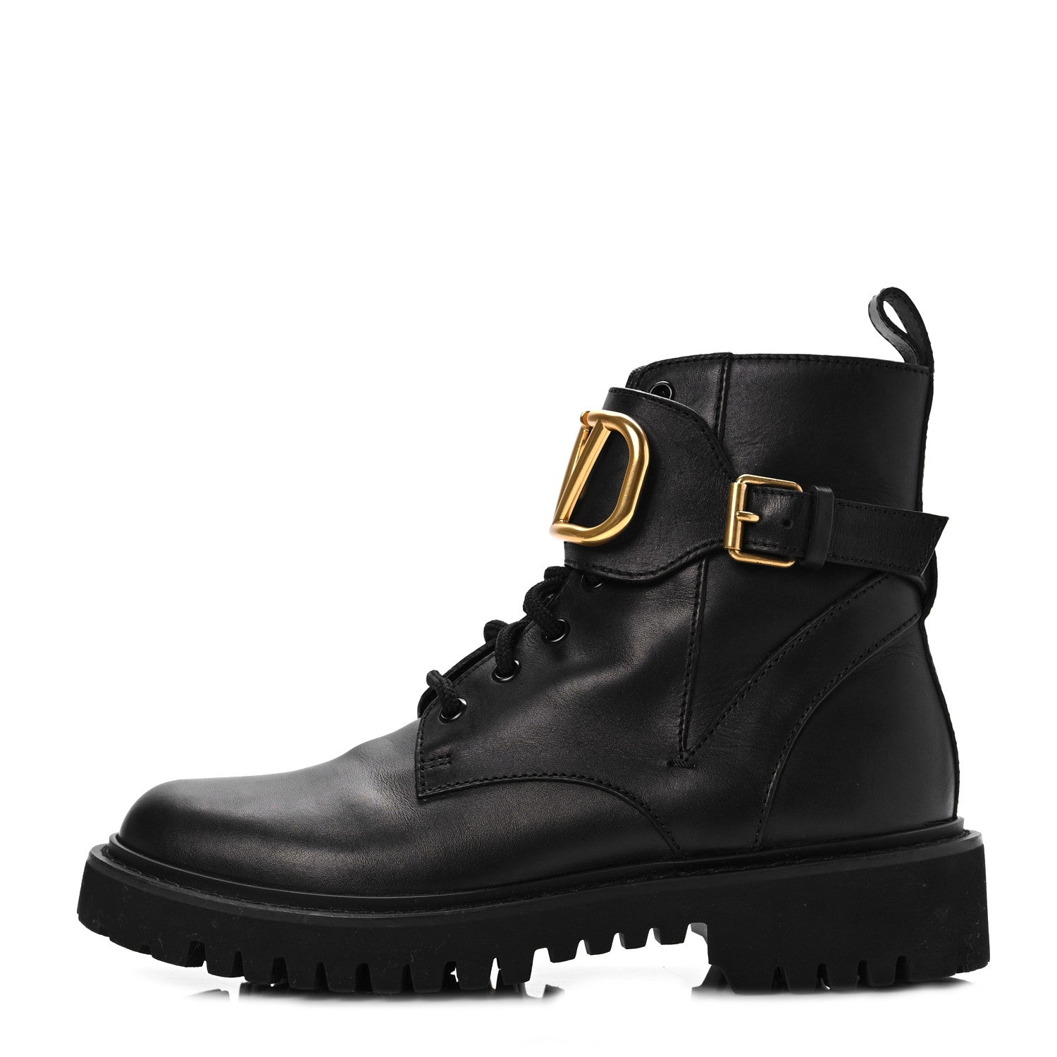 Valentino Garavani Calfskin Womens VLOGO 35mm Combat Boots 37.5 Black 2 of 12