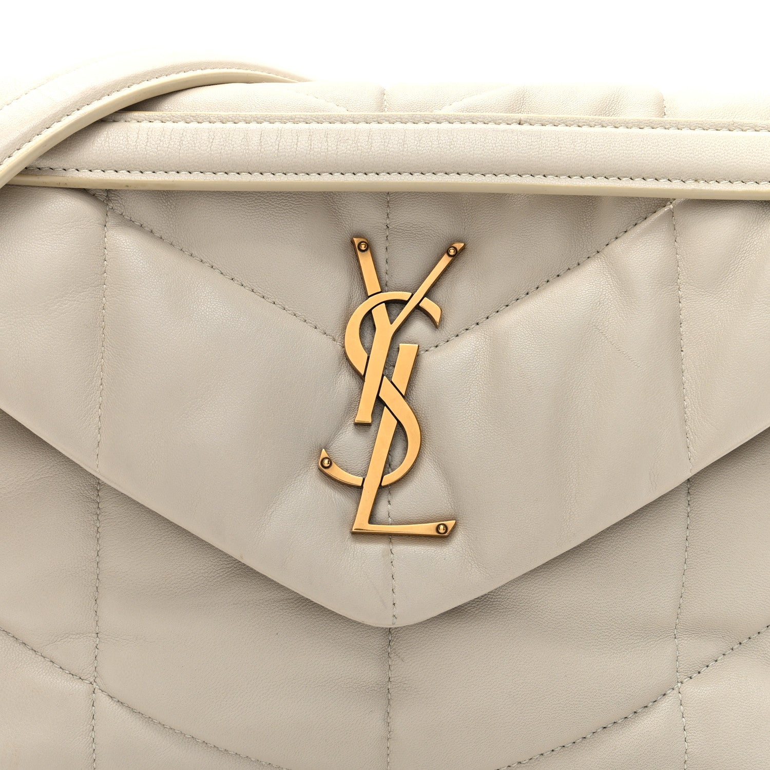 Saint Laurent Lambskin Quilted Small Loulou Puffer Monogram Chain Satchel Blanc Vintage 8 of 11