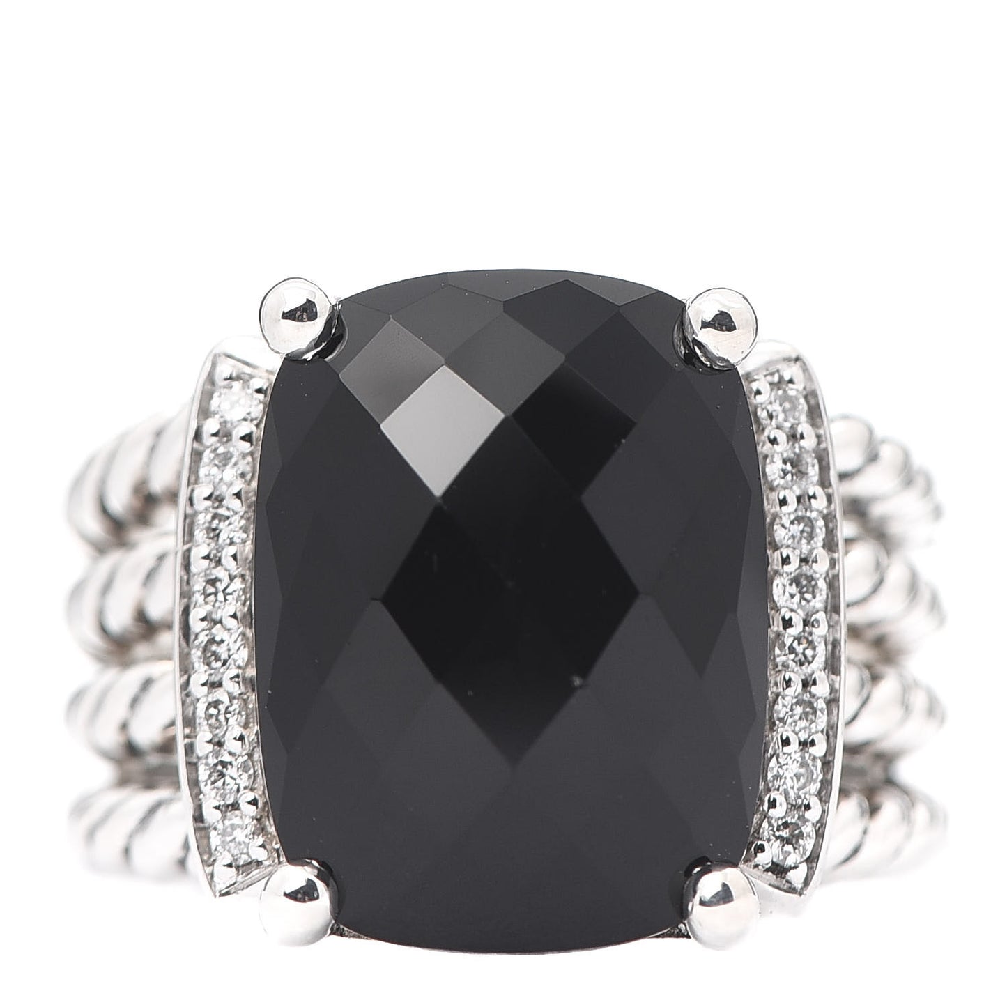 Sterling Silver Diamond Black Onyx 16mm Wheaton Ring 53 6.25