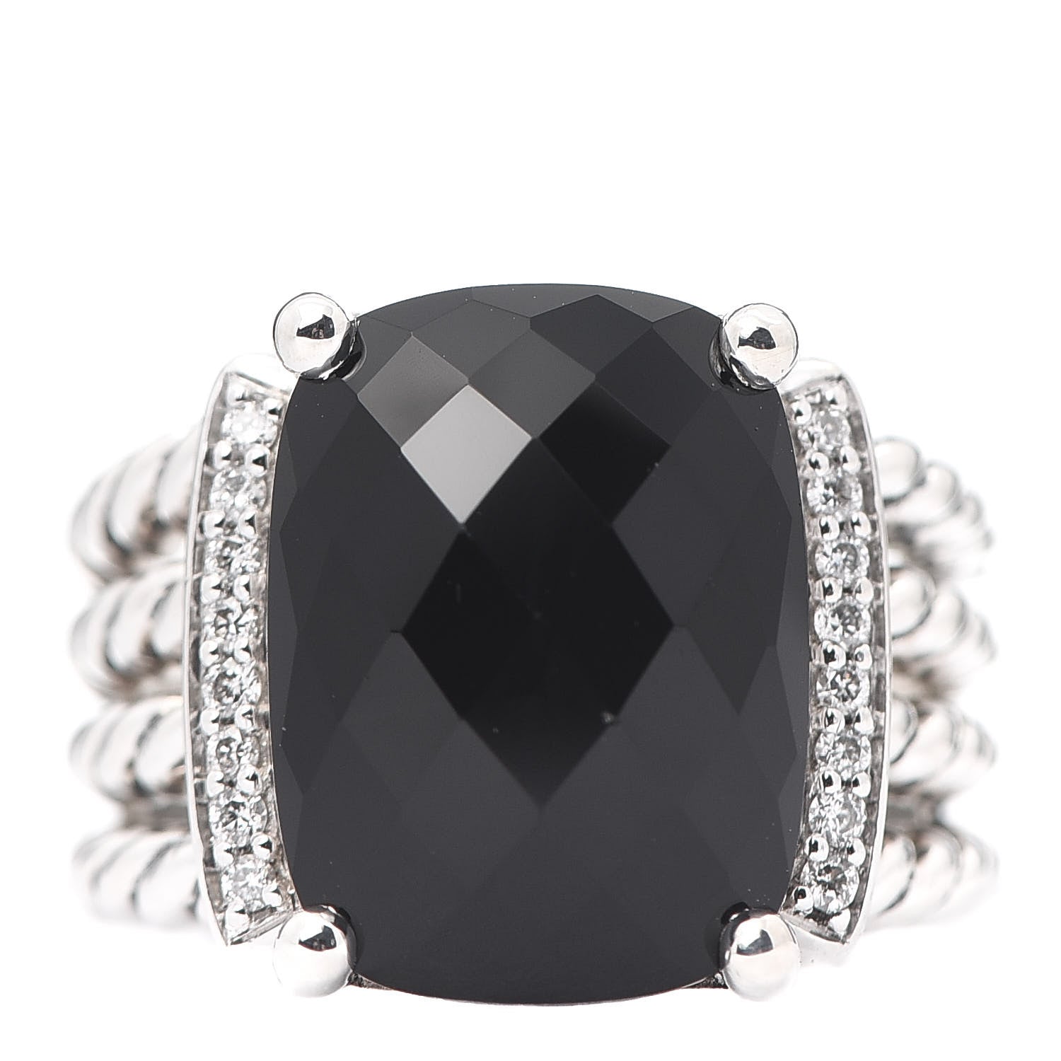 David Yurman Sterling Silver Diamond Black Onyx 16mm Wheaton Ring 53 6.25 1 of 4