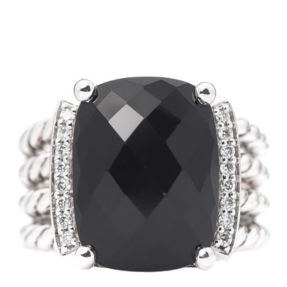 David Yurman Sterling Silver Diamond Black Onyx 16mm Wheaton Ring 53 6.25 1 of 4
