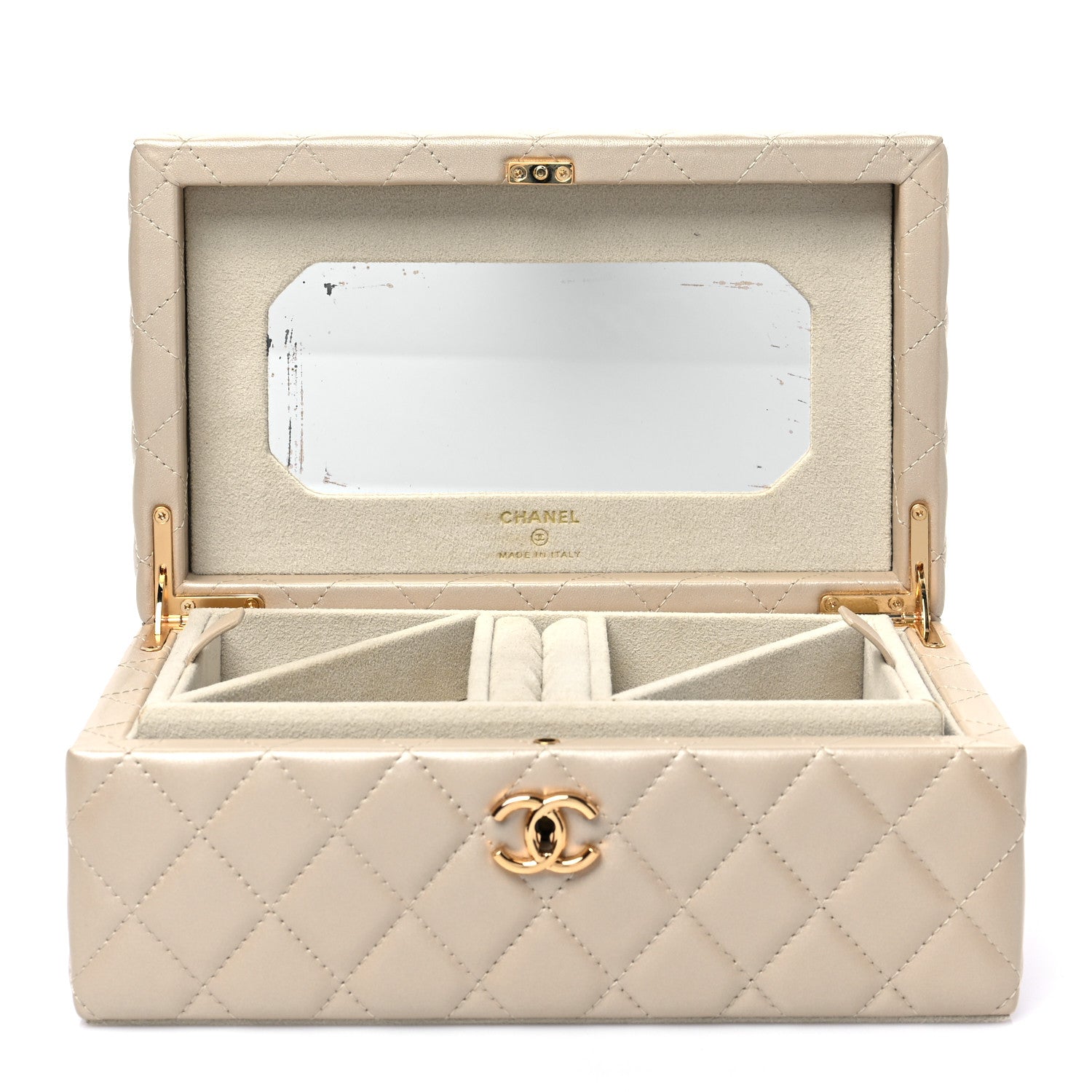 Chanel Iridescent Lambskin Quilted Jewelry Case Beige 5 of 8