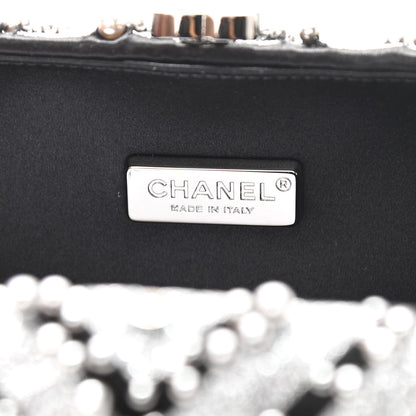 Chanel Mixed Fibers Pearl Evening Clutch Silver Black 6 of 11