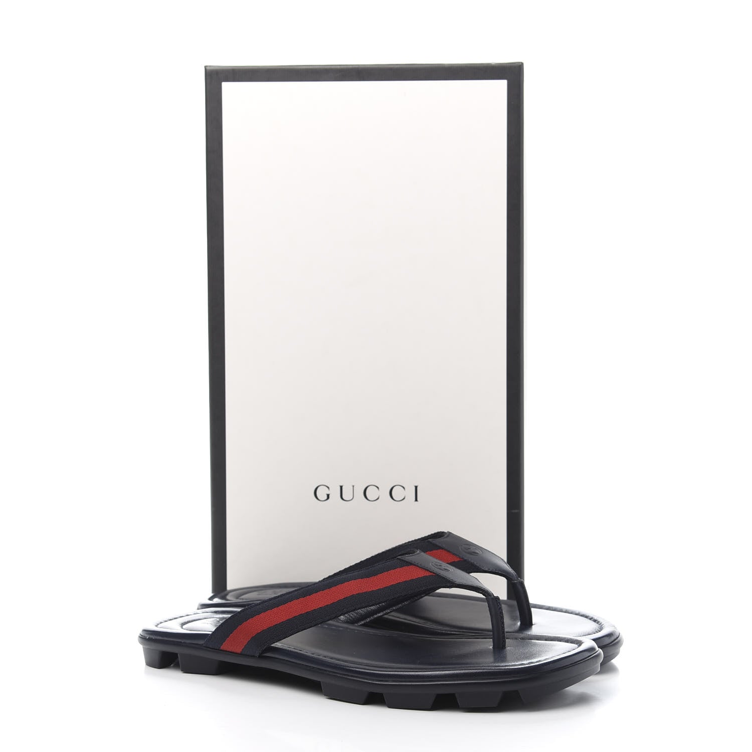 Gucci Nylon Calfskin Web Mens Cleat Sole Thong Sandals 8.5 Black Red Blue 9 of 9