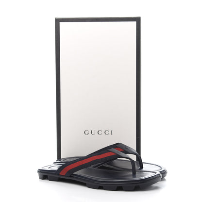 Gucci Nylon Calfskin Web Mens Cleat Sole Thong Sandals 8.5 Black Red Blue 9 of 9
