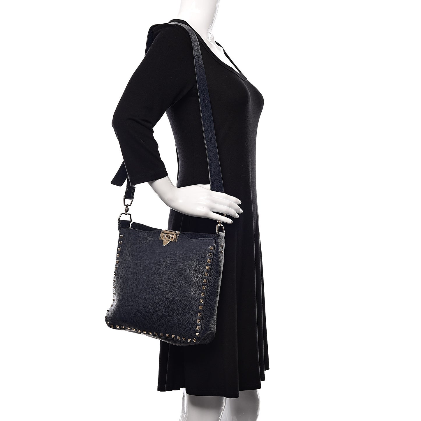 Pebbled Calfskin Small Rockstud Flip-Lock Messenger Bag Marine