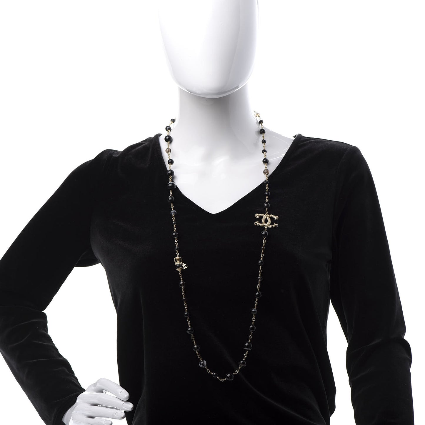 Beaded Sheep CC Long Necklace Gold Black