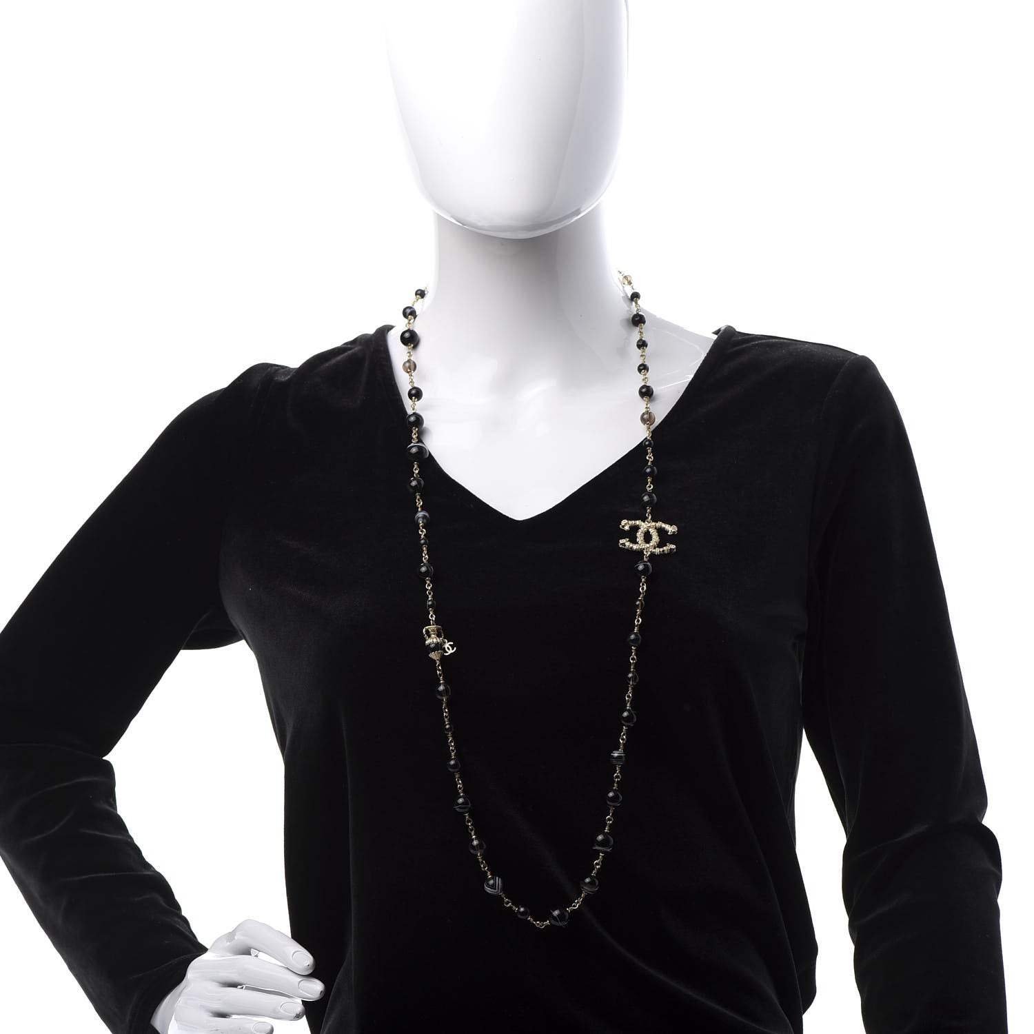 Chanel Beaded Sheep CC Long Necklace Gold Black 2 of 7