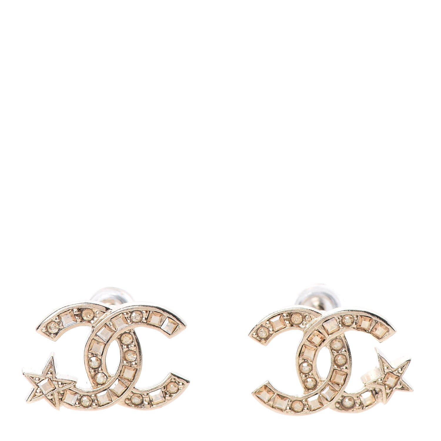 Chanel Crystal CC Starfall Earrings Gold 1 of 5